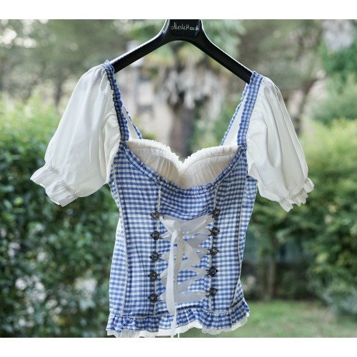 CAMICIA AZZURRA STILE TIROLESE BAVARESE  TG. XL