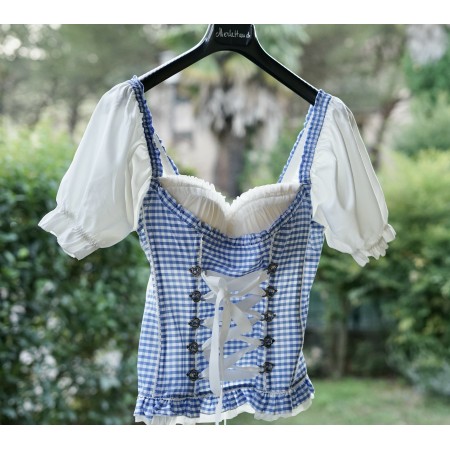 CAMICIA AZZURRA STILE TIROLESE BAVARESE  TG. XL