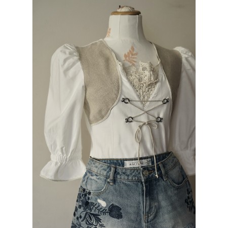 CAMICIA STILE TIROLESE Donna TG. S 40/42 it. circa Landhaus