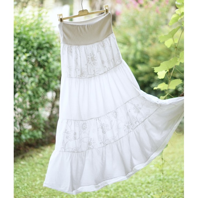 GONNA BIANCA COTONE ESTIVA A BALZE  tg.XS