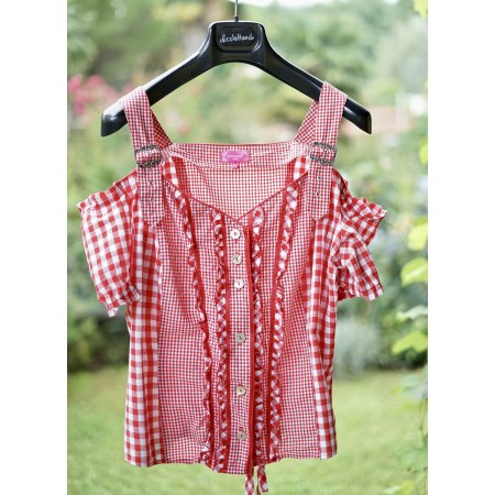 CAMICIA STILE TIROLESE  TG. 50/52 it. QUADRETTI ROSSI