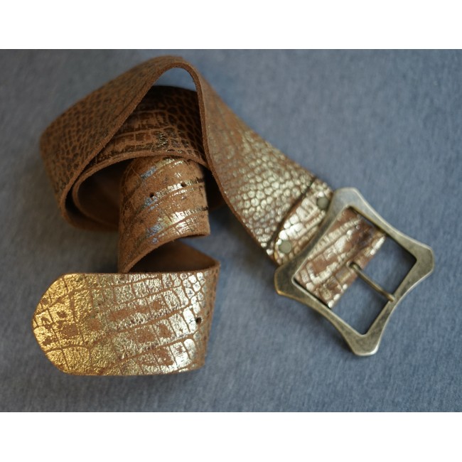 CINTURA BIANCA IN PELLE DORATA tg.70-85 cm
