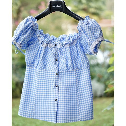 CAMICIA STILE TIROLESE  TG. 44 it. QUADRETTI AZZURRI