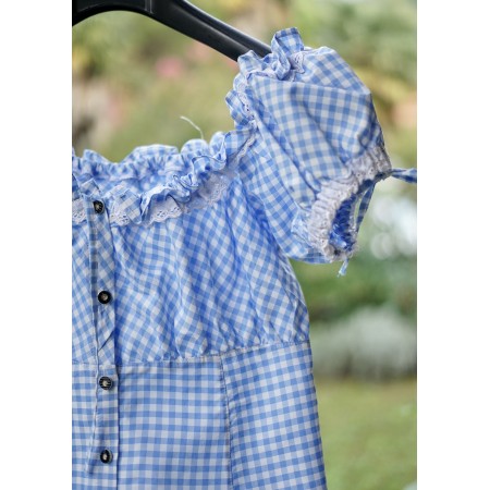 CAMICIA STILE TIROLESE  TG. 44 it. QUADRETTI AZZURRI