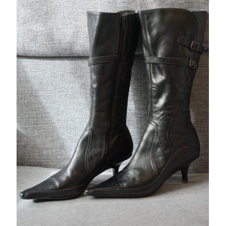 SCARPE STIVALI STIVALETTO DONNA  N* 38 NERO VERA PELLE