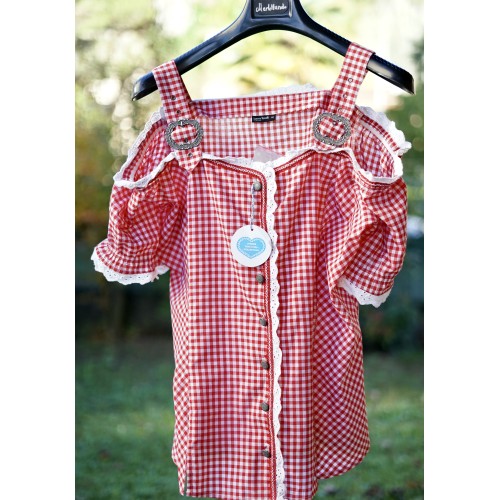 CAMICIA STILE TIROLESE  TG. 52/54 it. QUADRETTI ROSSI