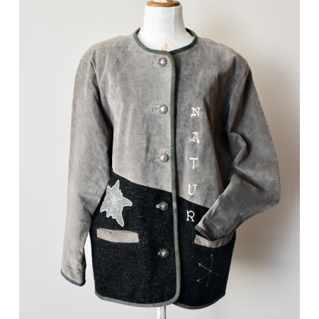 GIACCA GIACCONE '90 LANA PELLE STILE TIROLESE tg.46 it. Vintage