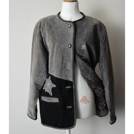 GIACCA GIACCONE '90 LANA PELLE STILE TIROLESE tg.46 it. Vintage