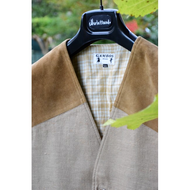 GILET  Tg.52 it. circa UOMO TIROLESE LINO e PELLE