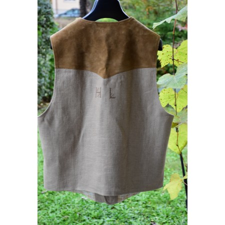 GILET  Tg.52 it. circa UOMO TIROLESE LINO e PELLE