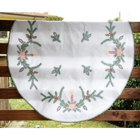 TOVAGLIETTA  NATALIZIA RICAMATA A MANO diam.110 cm