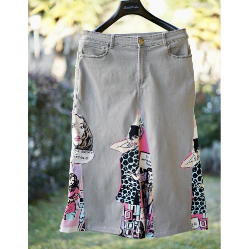 GONNA  Jeans denim grigio  CON FUMETTI Pop Art tg M