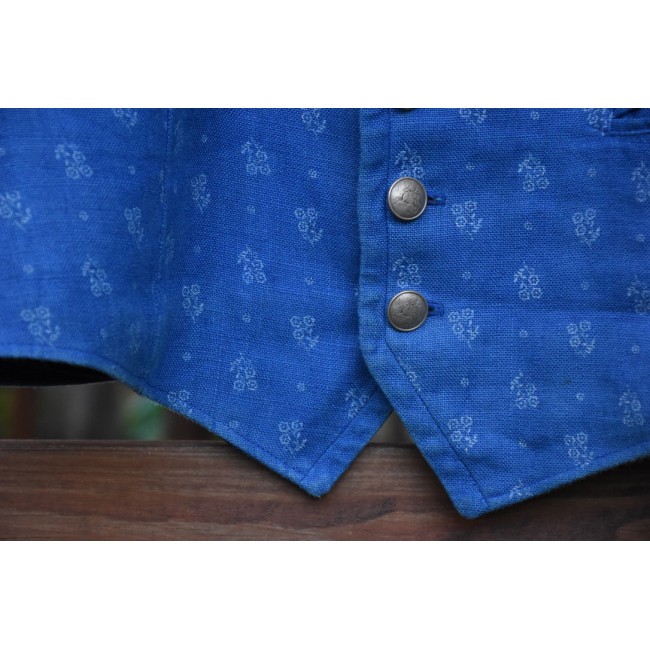 GILET  Tg.44 it. circa UOMO TIROLESE LINO AZZURRO