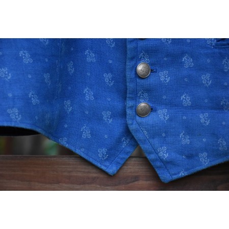 GILET  Tg.44 it. circa UOMO TIROLESE LINO AZZURRO