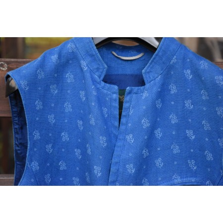 GILET  Tg.44 it. circa UOMO TIROLESE LINO AZZURRO