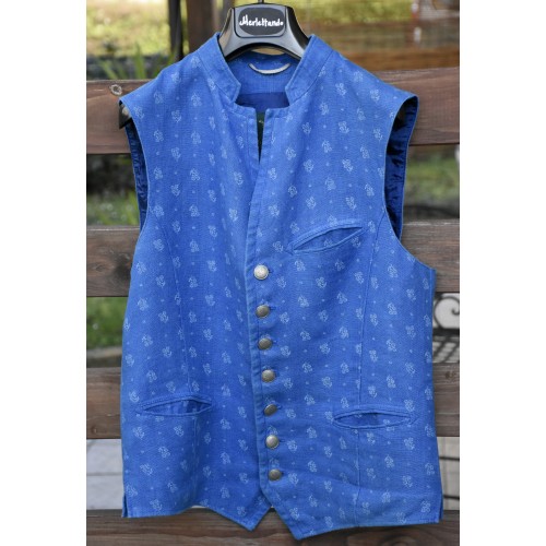 GILET  Tg.44 it. circa UOMO TIROLESE LINO AZZURRO