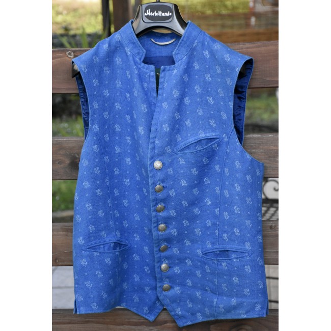 GILET  Tg.44 it. circa UOMO TIROLESE LINO AZZURRO