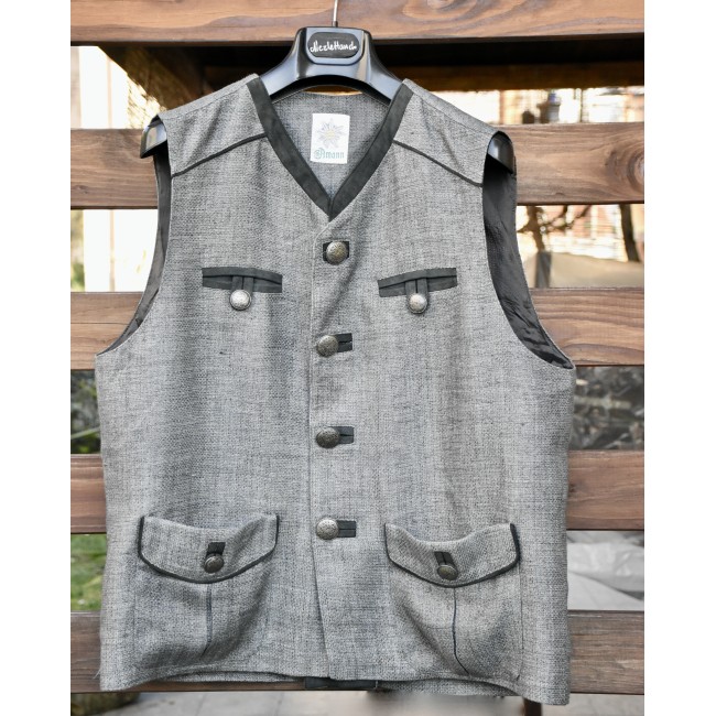 GILET  Tg.52 it. UOMO TIROLESE LINO e PELLE Amann