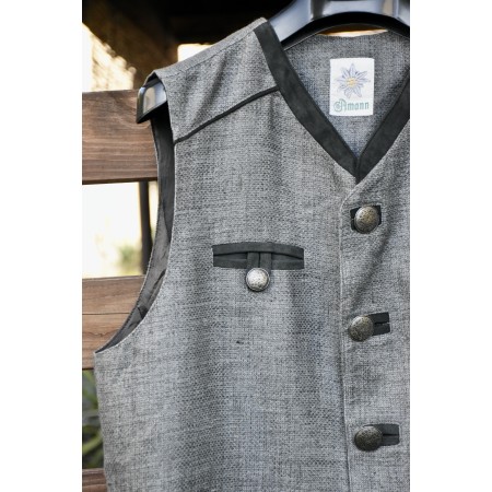 GILET  Tg.52 it. UOMO TIROLESE LINO e PELLE Amann