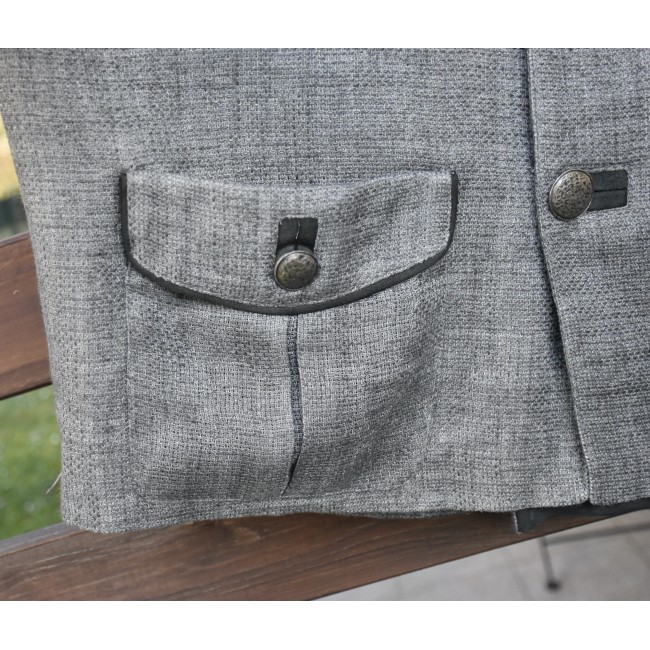 GILET  Tg.52 it. UOMO TIROLESE LINO e PELLE Amann