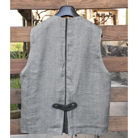 GILET  Tg.52 it. UOMO TIROLESE LINO e PELLE Amann
