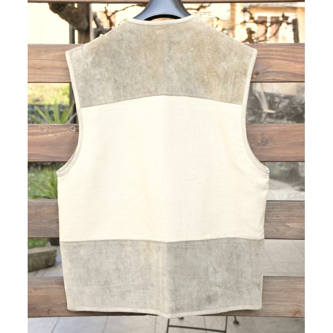GILET  Tg.52 it. UOMO TIROLESE LINO e PELLE Alm...
