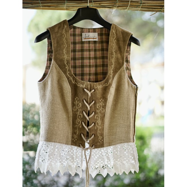 GILET CORPETTO TIROLESE Tg 42 it Lino/ Pelle