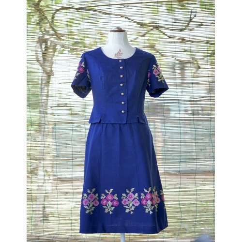 COMPLETO BLU tg. 46 it CAMICIA + GONNA TIROLESE VINTAGE