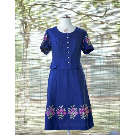COMPLETO BLU tg. 46 it CAMICIA + GONNA TIROLESE VINTAGE