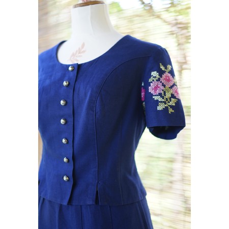 COMPLETO BLU tg. 46 it CAMICIA + GONNA TIROLESE VINTAGE