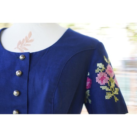 COMPLETO BLU tg. 46 it CAMICIA + GONNA TIROLESE VINTAGE