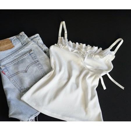 TOP COTONE CON MERLETTO Tg. S/XS DONNA Rinascimento