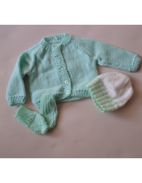 MAGLIONCINO+ CAPPELLINO + GUANTI NEONATA REALIZZATO A MANO 1/3mesi