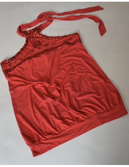 TOP ROSSO CON PERLINE Tg.48 South