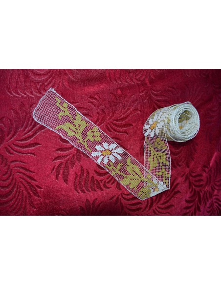 ANTICA BORDURA REALIZZATA IN FILET A RETE "Margherite" 335x6,5cm