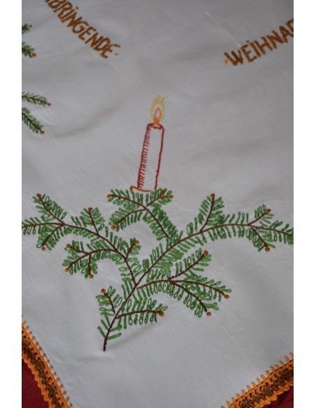 TOVAGLIETTA NATALIZA RICAMATA A MANO 100x90 cm " Felice  Natale"